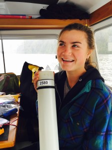 Laura deploying a CPOD -- a high-frequency recorder that detects the echolocation clicks of killer whales, dolphins and porpoise.